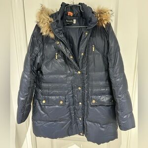 Novelti Midnight Blue Puffer Coat with Faux Fur Trim
